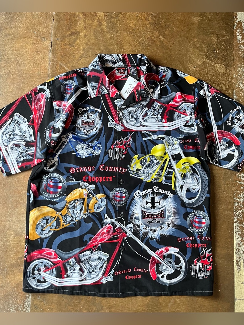 Vintage Y2K OCC Orange County Choppers AOP All Over Print Button Down Shirt L